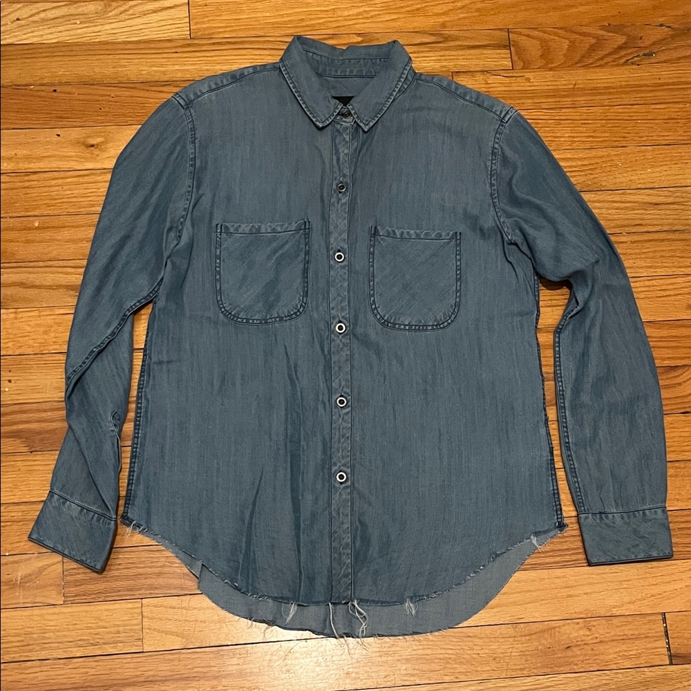 Rails Women's Blue Dana Raw Hem Chambray Linen Blend Long Sleeve Shirt Size XS
